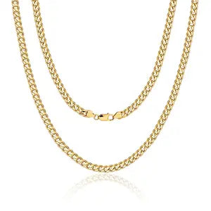 Men's 3mm 14K Miami Cuban Chain Necklace, Fashion Hip Hop Stainless Steel Cuban Necklace, 18-24 Inch