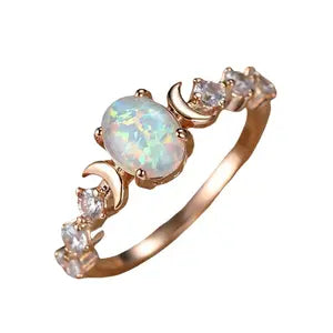 Women's personality moon ring, fashionable and creative cubic zirconia engagement ring, women's wedding
